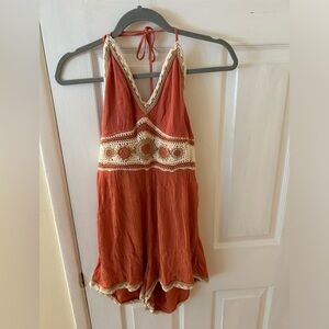 American Eagle Orange Crochet Detail Romper Size L
